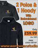 2 Polos & 1 Hoody with Embroidered LOGO (discount applied at checkout)